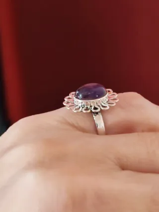 Anillo Plata Ley Amatista Diseño Floral