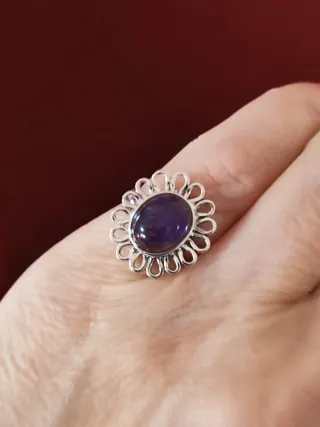 Anillo Plata Ley Amatista Diseño Floral