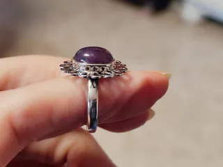 Anillo Plata Ley Amatista Diseño Floral