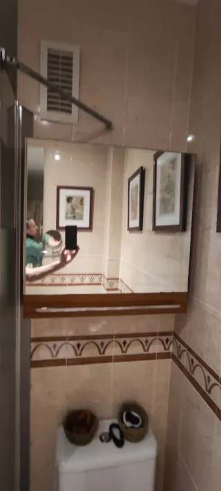 Armario Auxiliar Baño Madera y espejo.