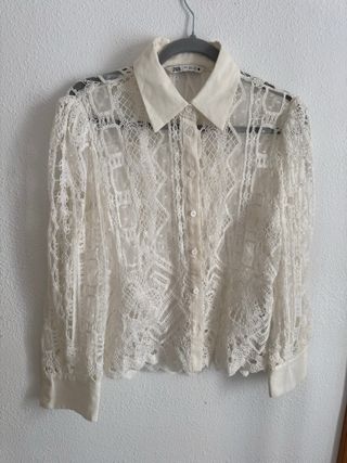 Blusa Zara Encaje Blanca Talla M