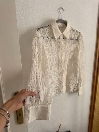 Blusa Zara Encaje Blanca Talla M