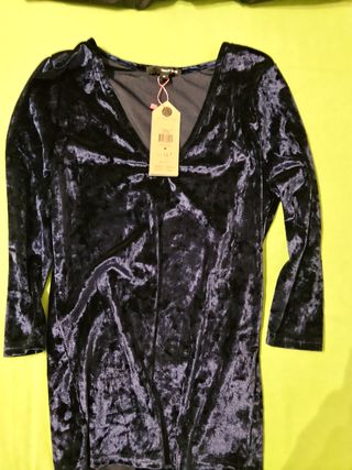 Tally Weijl Maglia Velluto Blu Taglia M