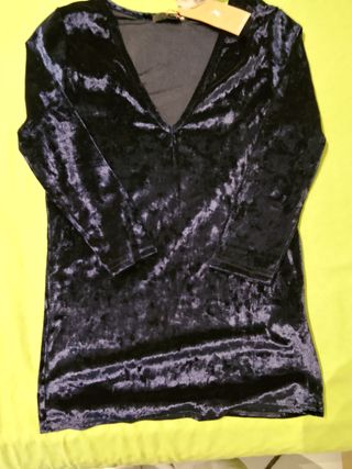 Tally Weijl Maglia Velluto Blu Taglia M