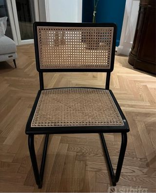 6 Sedie in metallo e rattan nero