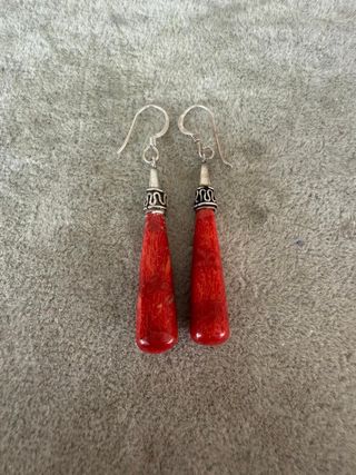 Pendientes Plata 925 Coral Rojo