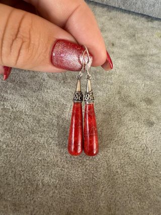 Pendientes Plata 925 Coral Rojo