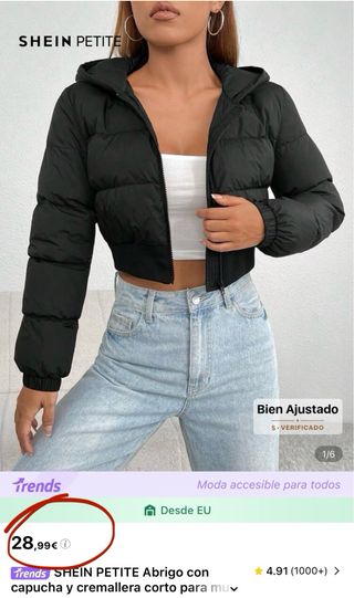 Chaqueta acolchada negra talla S