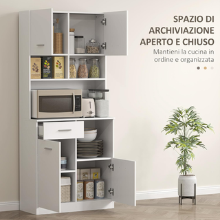 Credenza Cucina Alta con Cassetto, 4 Armadietti e
