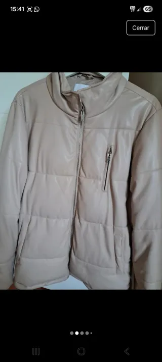 Plumífero acolchado beige mujer