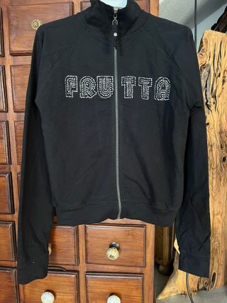 Sudadera azul marino con cremallera y brillantitos