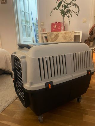 Transportín perro ruedas gris y negro