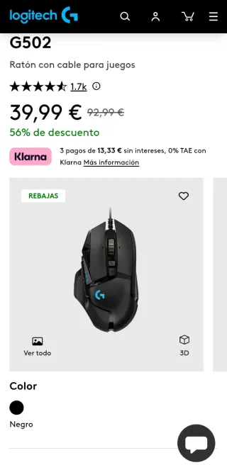 Ratón Gaming Logitech G502 HERO Negro/Gris