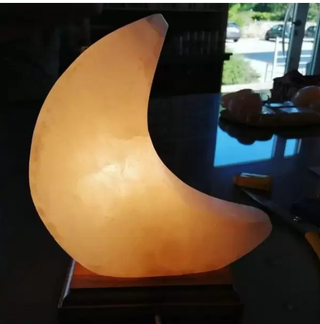 Lampada Selenite Luna con base in legno USB