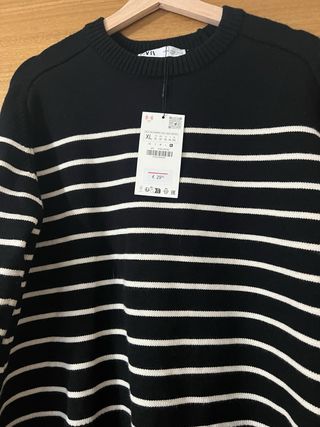 Jersey Zara Rayas Negro y Blanco Talla XL