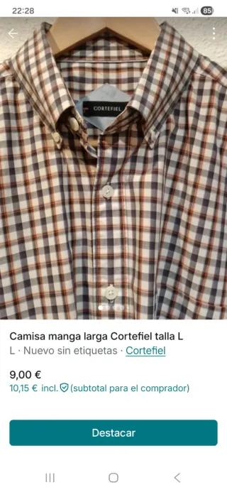 Camisa Cortefiel cuadros manga larga Talla L