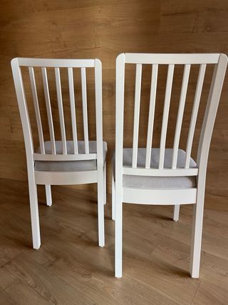 Sillas Ikea madera blanca y tela gris (4)