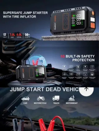 Arrancador Coche 4 en 1 + Compresor