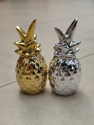 Coppia Ananas Decorativi Oro e Argento
