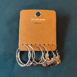 Conjunto 3 Pendientes Aros Stradivarius Plateados