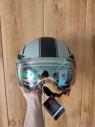 Casco Moto Jet Retro Talla M Gris Estrella