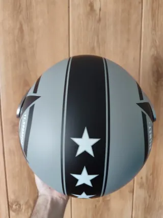 Casco Moto Jet Retro Talla M Gris Estrella