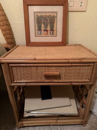 Mesa auxiliar mimbre y bambú