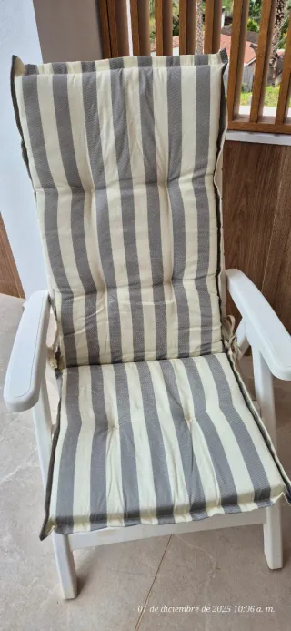 Sillón exterior tela beige y gris