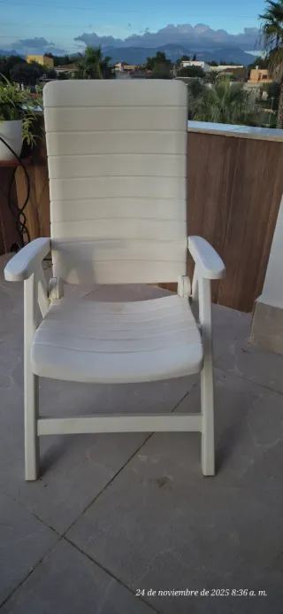 Sillón exterior tela beige y gris