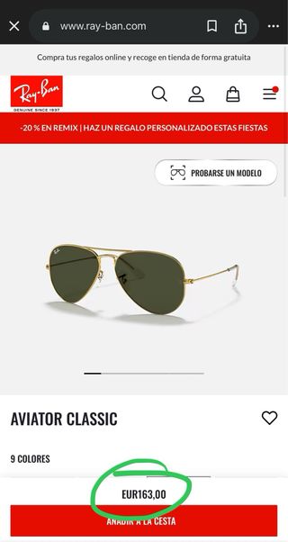 Gafas de sol Ray-Ban Aviator Classic Doradas