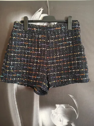 Shorts Zara tiro alto tweed multicolor