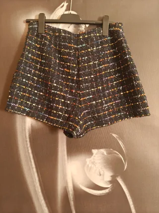 Shorts Zara tiro alto tweed multicolor