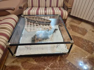 Mesa de centro cristal y metal