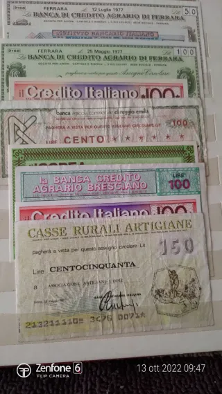 Banconote e miniassegni banche valori vari