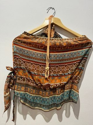 Blusa Verano Cuello Cordón Estampada Talla L