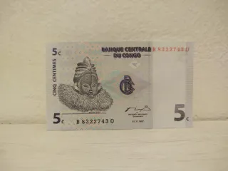 Billete 5 Centimes Congo 1997