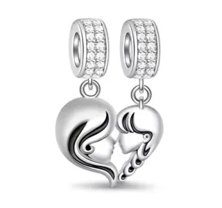 Charm Madre Hija Corazón Pulsera Pandora o collar