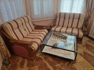 Juego 2 sofás decorativos madera y tela