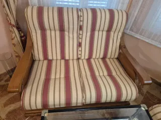 Juego 2 sofás decorativos madera y tela