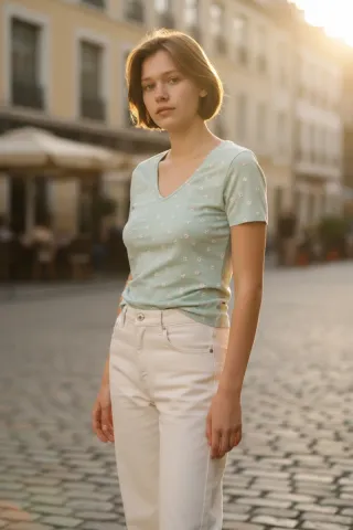 Camiseta Bershka flores verde y blanco
