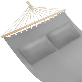Hamaca doble, carga 240 kg con 2 cojines, 230 x 145 cm, gris claro