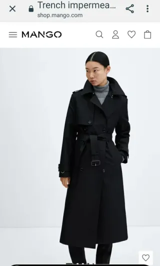 Abrigo Gabardina Negro Mango