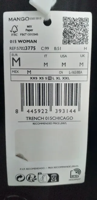 Abrigo Gabardina Negro Mango