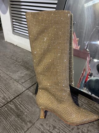 Botas altas con brillo beige