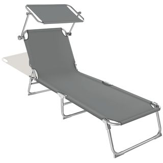 Tumbona plegable, 4 posiciones, parasol, 190 x 68 x 28 cm, gris