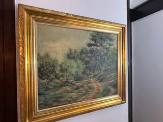 Cuadro antiguo óleo paisaje marco dorado 78x66