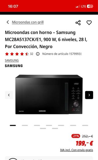 Microondas Samsung Smart Oven Negro