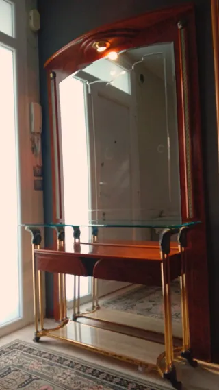 Mueble de entrada madera, cristal y metal