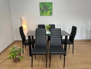 Mesa Comedor Cristal Negra + 6 Sillas Nuevo!!!!!!