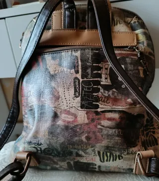 Mochila Anekke Piel Marrón Diseño Étnico